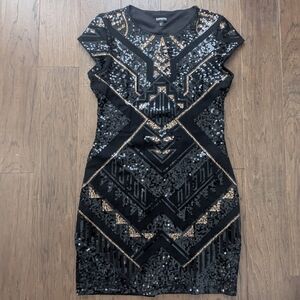 Express Black and Silver Embellished Mini Dress